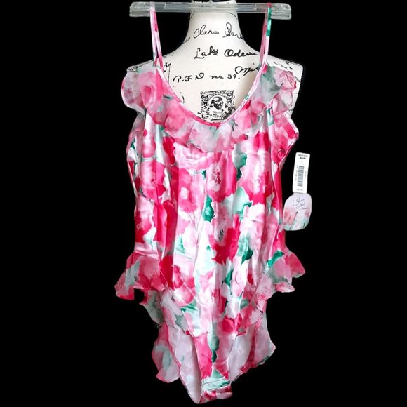 Vintage 80s Inner Most Intimates Sears Pink Teddy Ruffles Medium Made In USA New - Picture 1 of 10